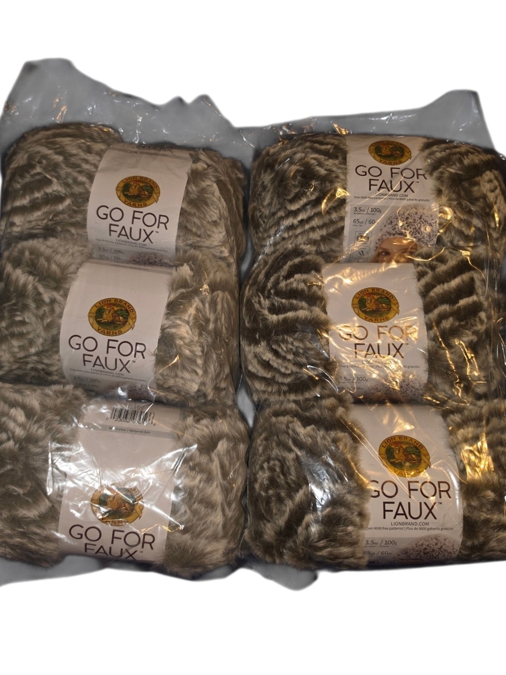 Lion Brand Go For Faux Yarn Lot 6 Bear & Grey Wolf Super Bulky Faux Fur